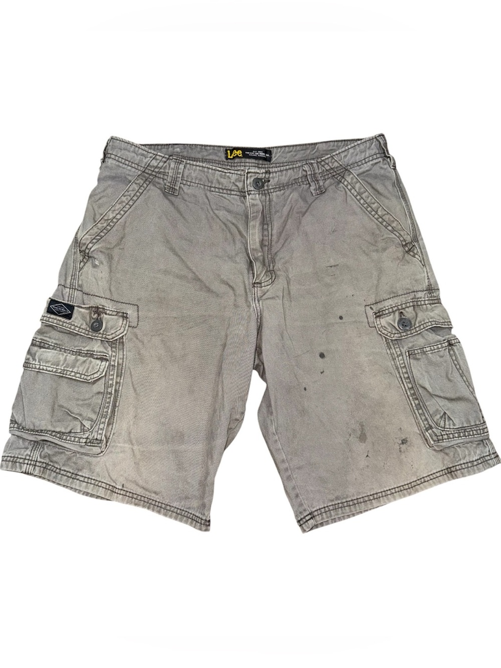 Mens Faded Brown Cargo Shorts Size 34 Workwear Utility Grunge Stained Distressed